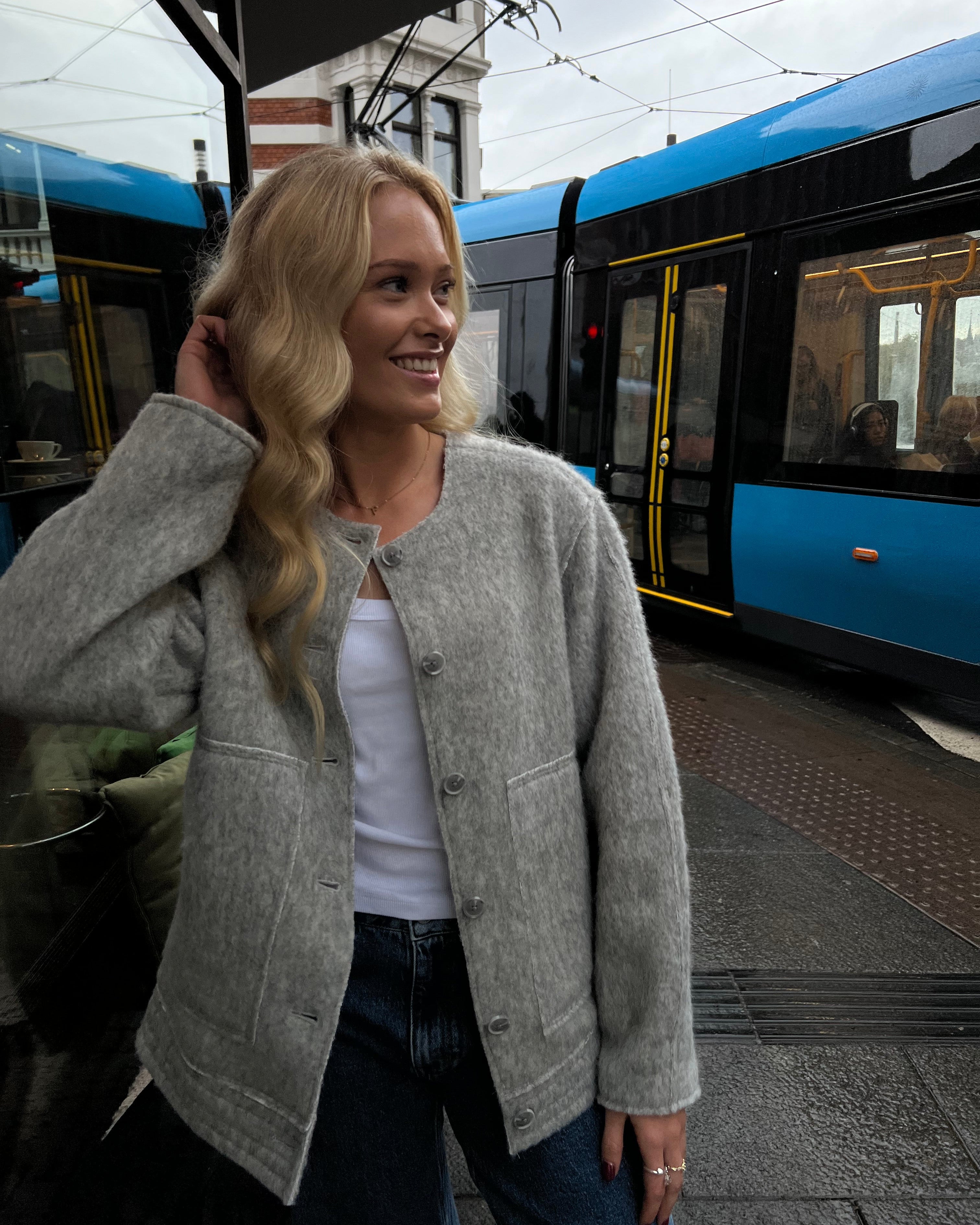 OBJKUNA Jacket - Light Grey Melange